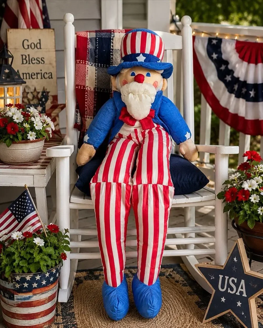 Vintage 1993 International Silver Uncle Sam Plush Shelf Sitter 32” Patriotic